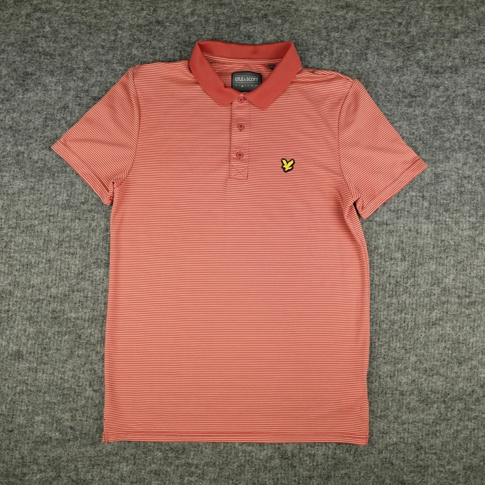 Lyle & Scott Polo Shirt Mens Medium Orange  Microstripe Golf‎ Performance Casual